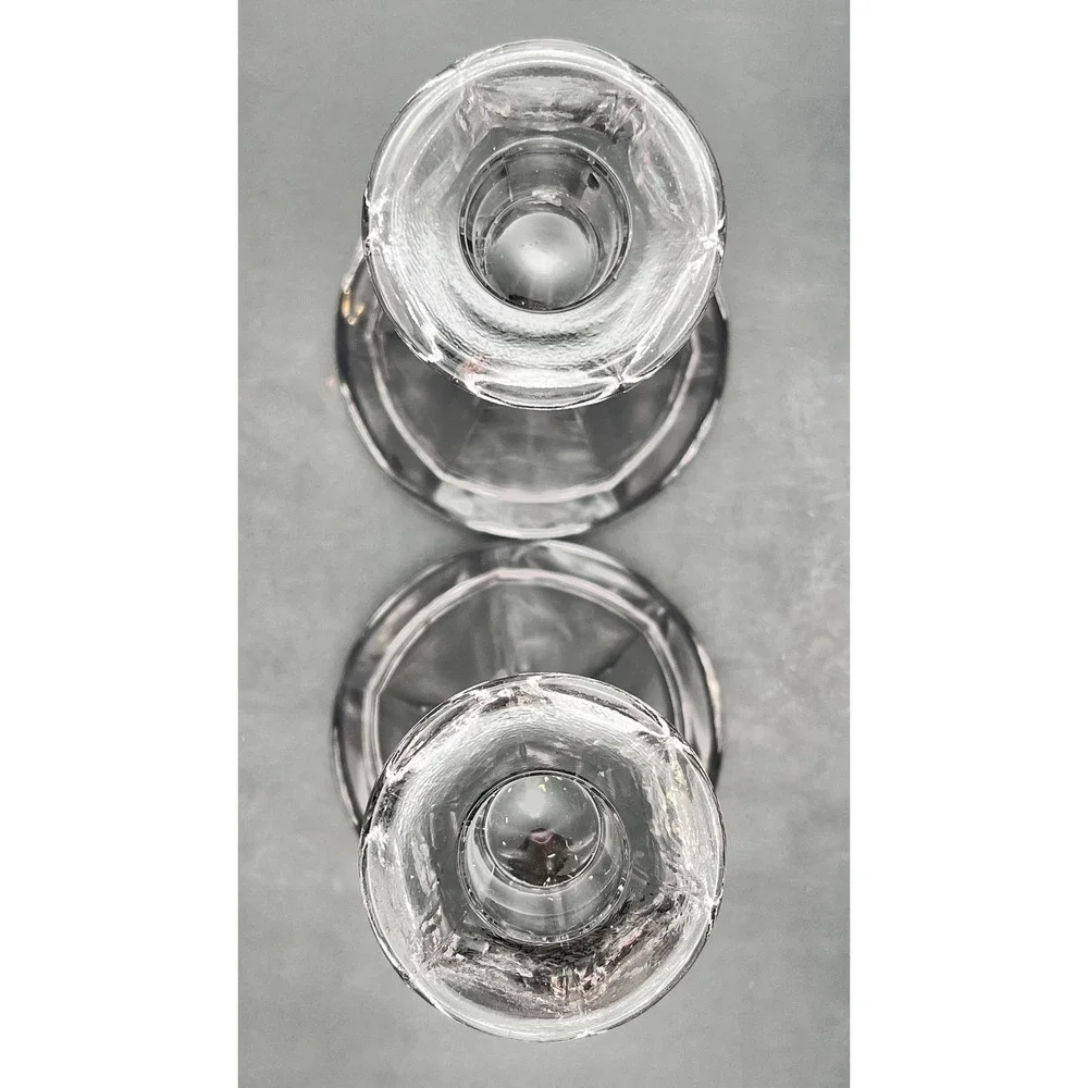 Vtg Pressed Glass Candlestick Holders Pair Fluted Pedestal Taper Set‎ 6.5in
